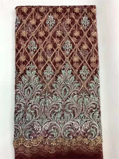 style 1 wine red Мятно-зеленая 3D вышитая бисером кружевная ткань Африканская вышитая бисером кружевная ткань свадебная Тюлевая сетчатая кружевная ткань для свадебной вечеринки - Цвет: style 1 wine red