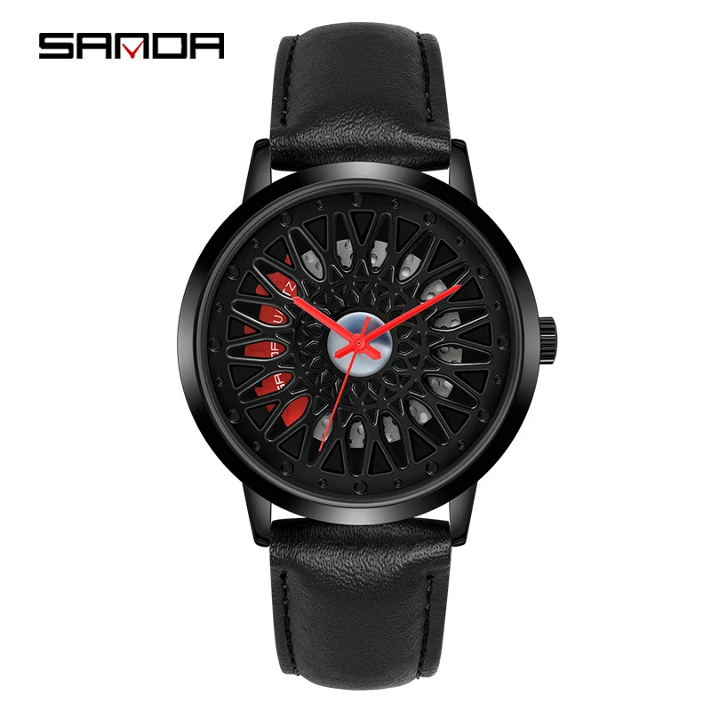 

SANDA Fashion Men Car Rim Hub Watch Custom Design Car Wrist Watch Waterproof Leather Wheel Rim Quartz watch Reloj de hombre
