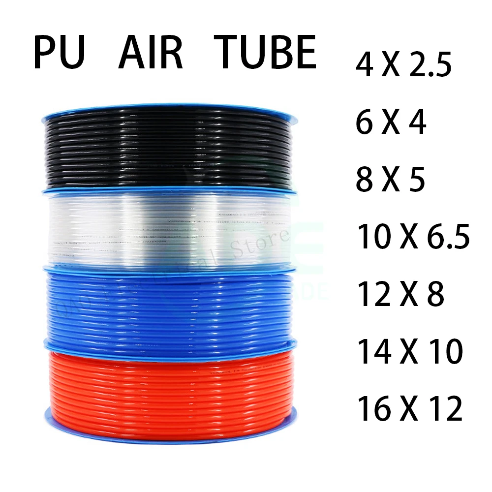 10m pneumatic hose pu pipe 4 * 2.5 mm 6 * 4 mm 8 * 5 mm 10 * 6.5 mm 12 * 8 14 * 10 mm 16 * 12 mm air tube compressor hose
