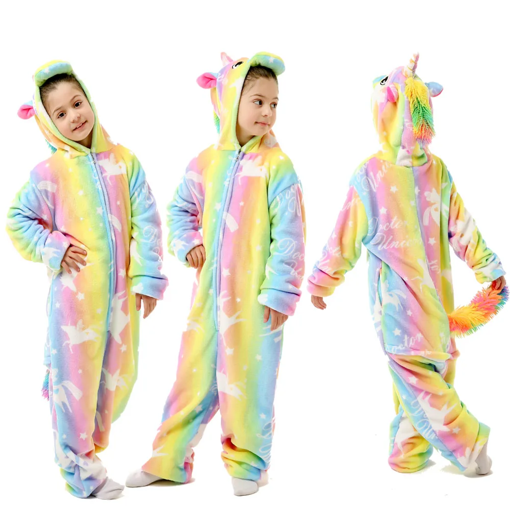 LA46 Одежда для маленьких детей в виде радужного единорога, Пижама Kigurumi для детей «Стич», «панда» для детей рисунок «Hello Kitty» животного, единорог, комбинезоны для девочек - Цвет: LA46