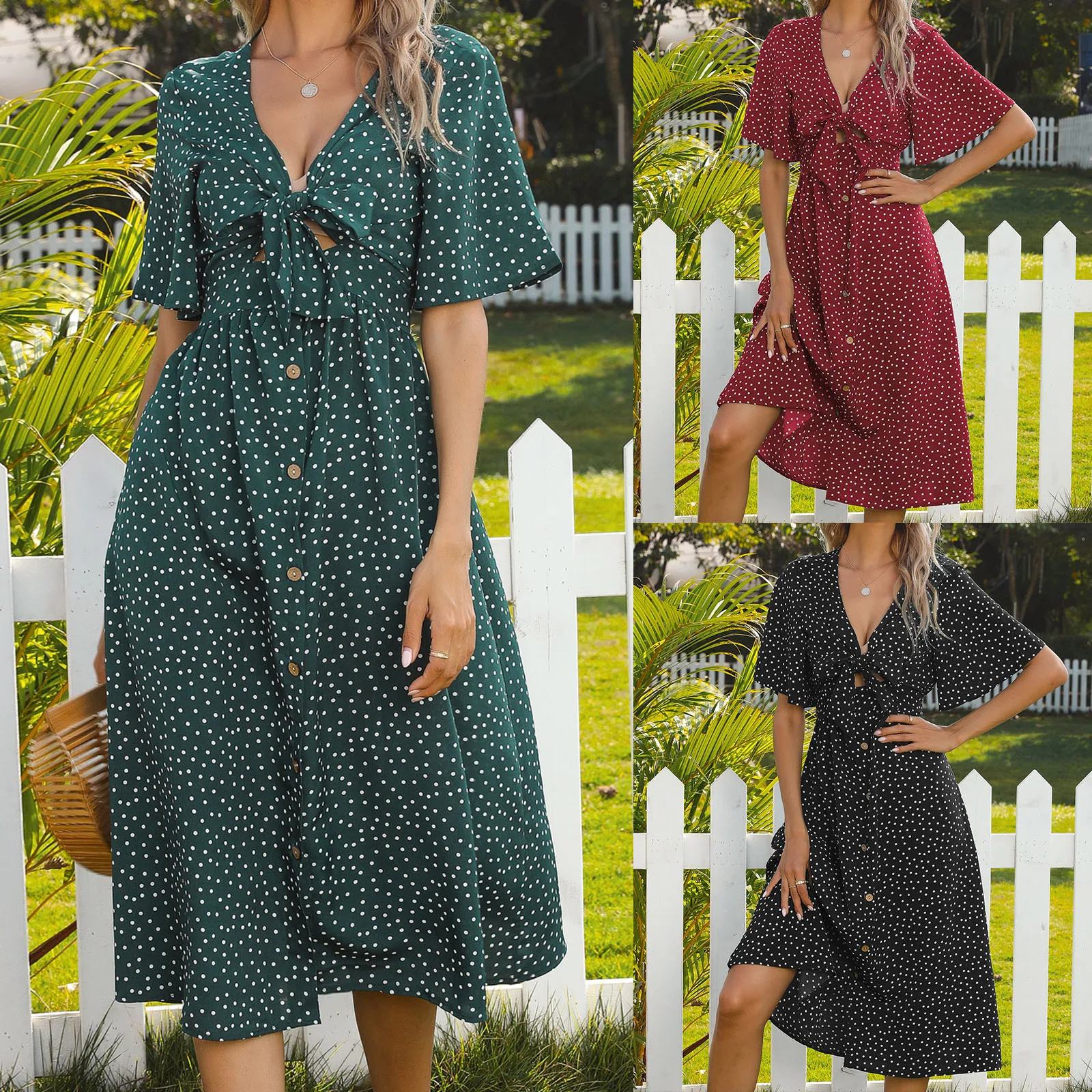 

Fashion Dress Women Summer Dot Print Long Sleeve V-Neck Casual Sundress Party Dresses For Women Casual платья для женщин