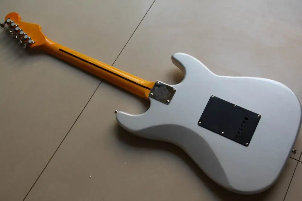 Бесплатная доставка новая леворукая STR электрическая гитара в серебре