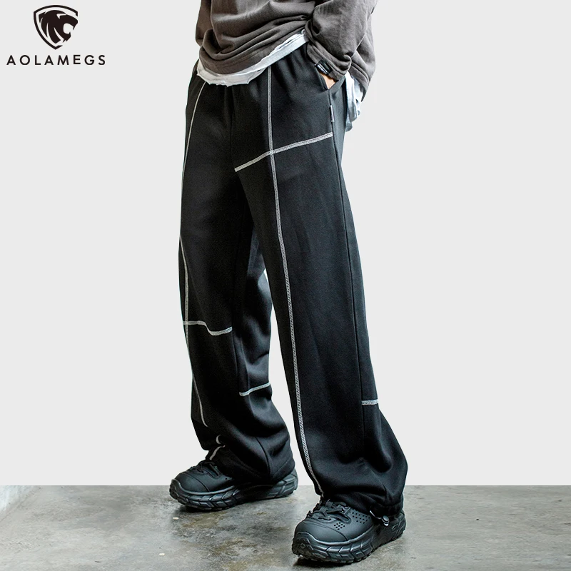 Aolamegs спортивные штаны пэчворк одноцветные для мужчин высокая уличная эластичная
