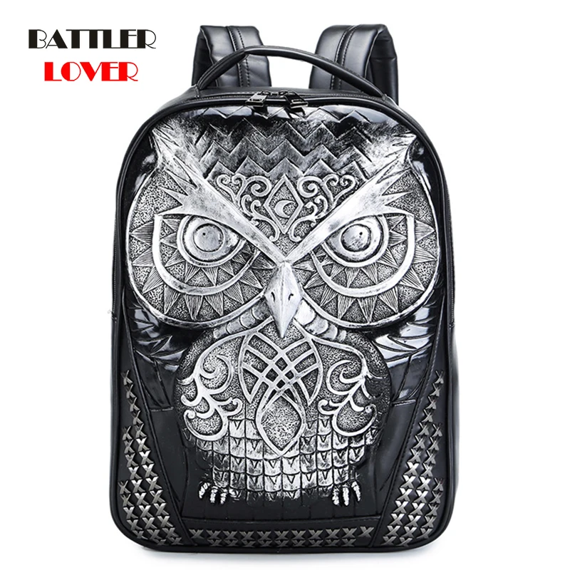 

New 3D Owl Shapes Backpacks For Women 2021 Steampunk Style School Bags Men High Quality Moto Biker Travel Back Pack Luxury Brand
