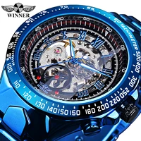 winner mens mechanical watches luxury men automatic wristwatch stainless steel bule watch hollow 2021 relogio masculino
