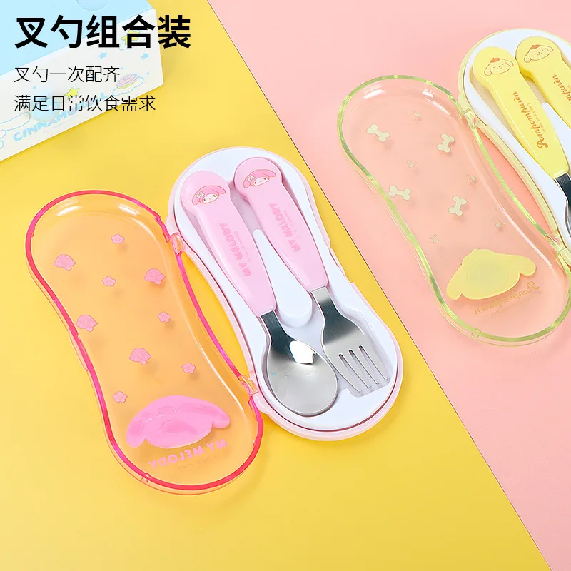 

13.5cm Kawaii Sanrioed Cinnamoroll Mymelody Pompom Purin Stainless Steel Cutlery Set High-value Fork Spoon