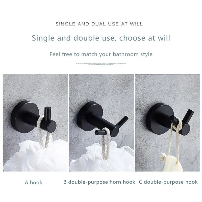 

Bathroom Back Door Towel Hat Hanging Single Hooks Bathroom Supply Black INS Stainless Steel Punch-Free Clothes Hanging Hooks