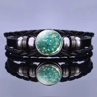 fashion black woven leather bracelet pendant fashion oil painting van gogh button jewelry glass dome accessories gift