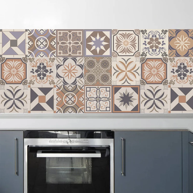 

Retro Tile Wall Stickers 20*100cm PVC Bathroom Kitchen Backsplash Waterproof Wall Sticker Home Decor Wall Art Mural