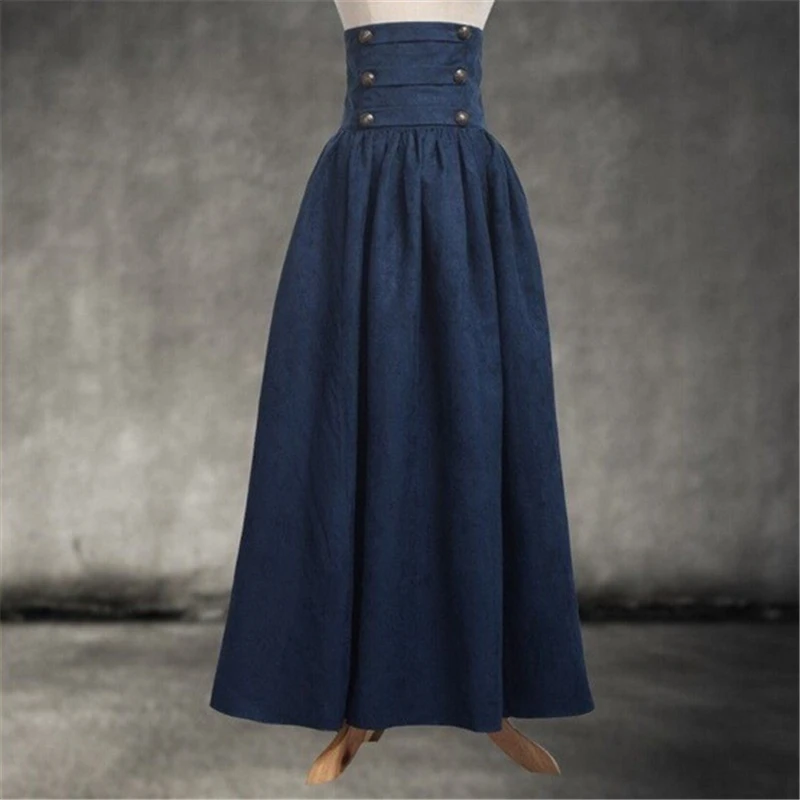 Navy Blue Новинка, Женская средневековая элегантная юбка, солидная, высокая талия, костюмы Ренессанса, Ретро стиль, Свинг, плиссированные юбки - Цвет: Navy Blue