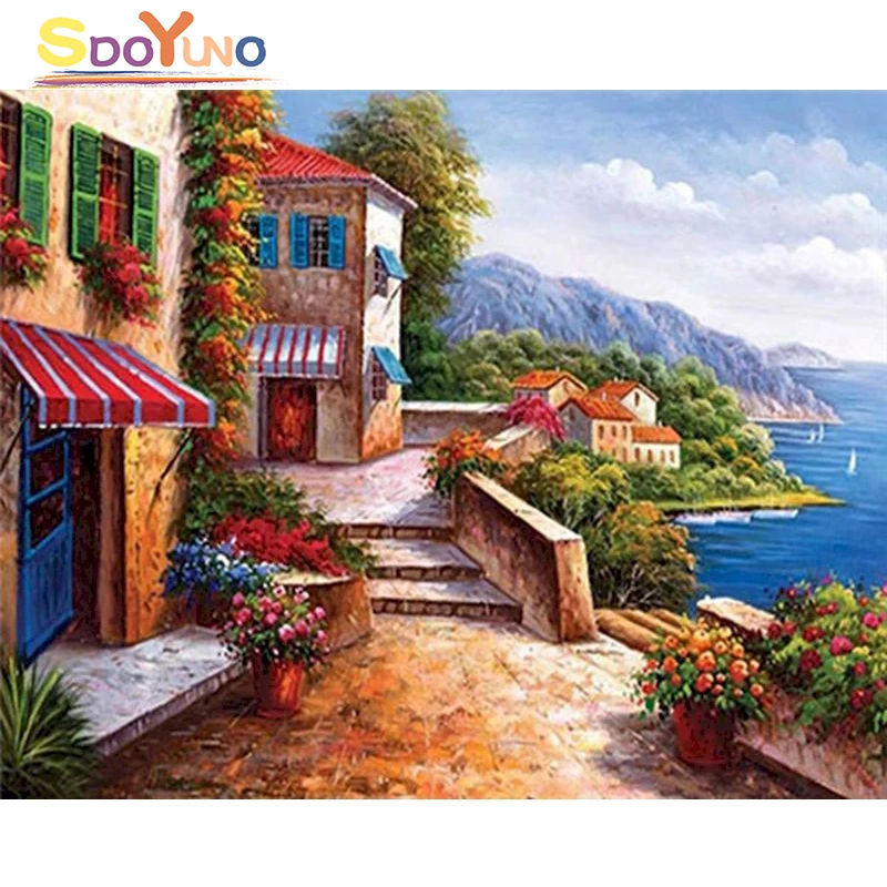 

SDOYUNO Coastal Landscape DIY Oil Painting By Numbers Kits Drawing Canvas HandPainted By Numbers Modern Home Decor Wall Pictures