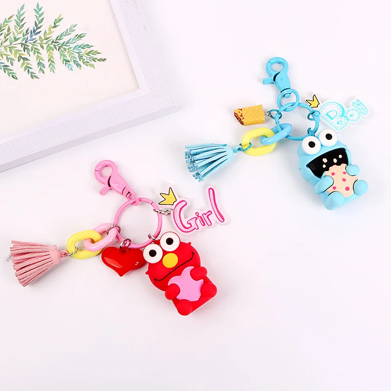 Милый брелок Kpop аниме с кисточкой мультяшный Elmo женский для ключей автомобильных