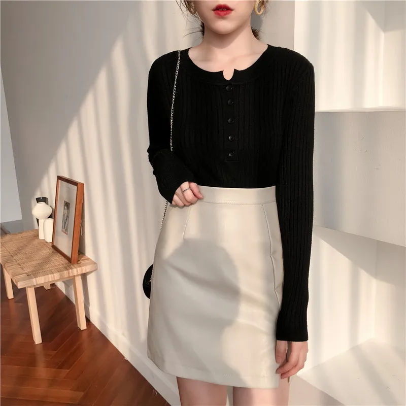 

Women's Sweater Korean Version of Black Autumn Traf Stripe Round Neck Y2k Sueters De Mujer Fashion Spring Thin Casual Sweater