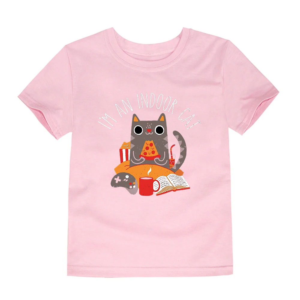 

Japanese-style Harajuku T-shirt Oversize Short Sleeve Children's Clothing Cute Cat Print Baby Girl Clothes Pink Casual Tops Kids