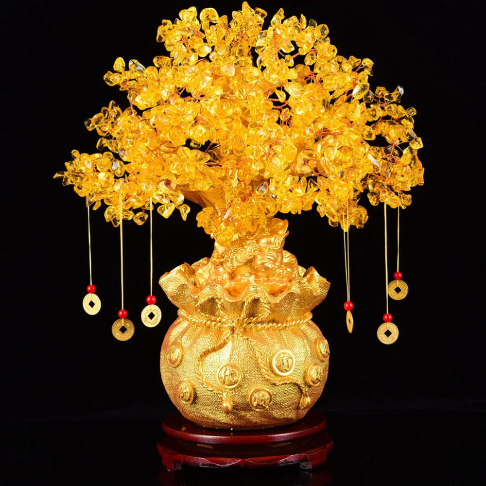 

1PC 19cm Natural Crystal Tree Money Tree Ornaments Bonsai Style Wealth Luck Feng Shui Ornaments Home Decoration (with Gold Coins