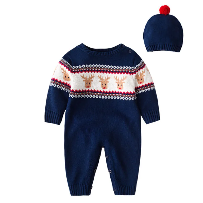 

Infant Newborn Baby Toddler Boys Girls Long Sleeve Printing Jumpsuit And Hat Christmas Deer Baby Boys Girls Rompers Clothes