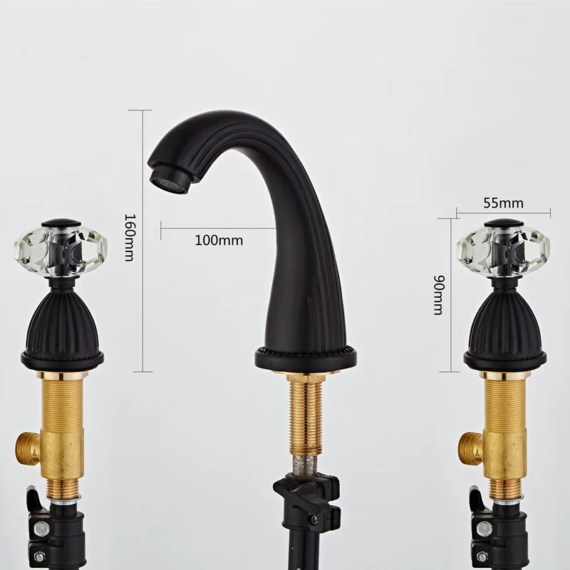 Роскошный хромированный смеситель для раковины с тремя отверстиями латунный