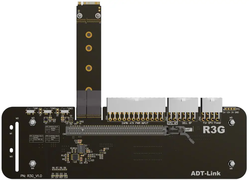 Кронштейн M.2 key M NVMe для внешней видеокарты с переходным кабелем PCIe3.0 x4 25 см 50 32Gbs ITX