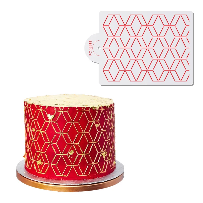 

Cake Decorating Lace Cake Boder Baking Tool Geometric Plastic Stencils Template Rhombus Pattern Cake Stencil Drawing Mold