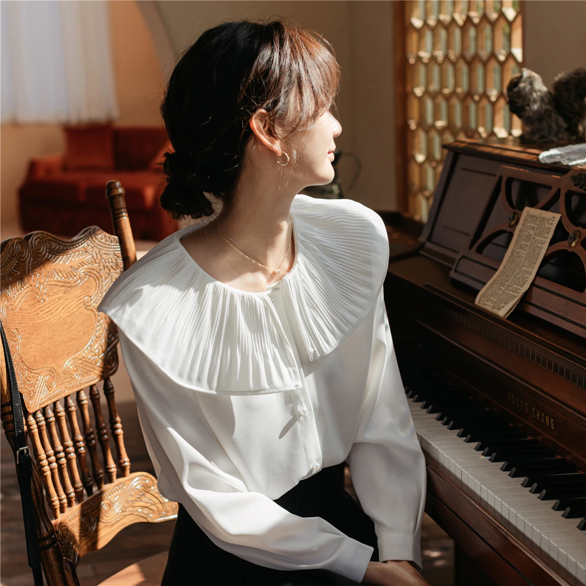 

Vintage Blouse Women Ruffled collar Blouse female Long Sleeve Women Chiffon Femininas Female Loose harajuku Blouse Shirt 933C