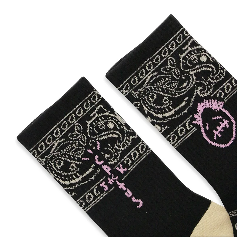 

Breathable 1Pair Mid Tube Stockings Cotton 2Colors Sports Socks Cashew Flower Pattern Unisex HipHop Style Casual Women Sock