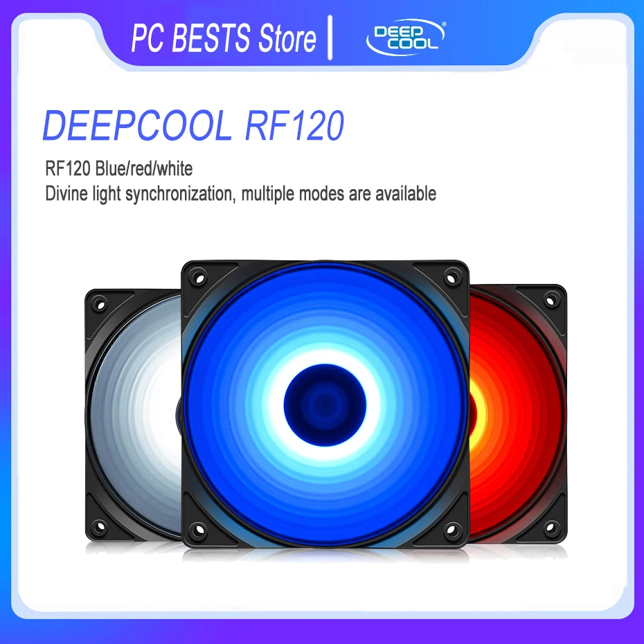 DEEPCOOL RF120 чехол вентилятор 120 мм, синий, красный, белый цвет, светодиодный 3Pin, интерфейс IDE, компьютер, тихие вентиляторы охлаждения ЦП