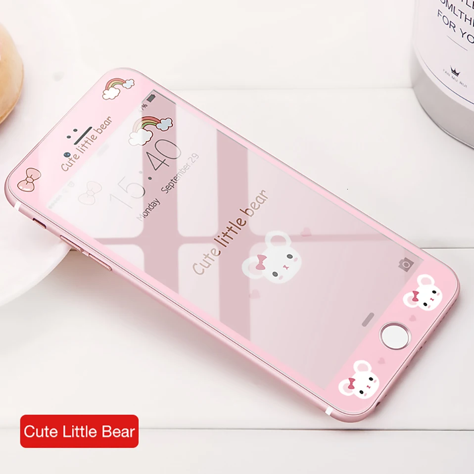 Милый мультфильм закаленное стекло для iPhone 7 8 Защитная пленка для экрана для iPhone 7 8 Plus Защитная пленка для экрана 3D мягкая твердость края