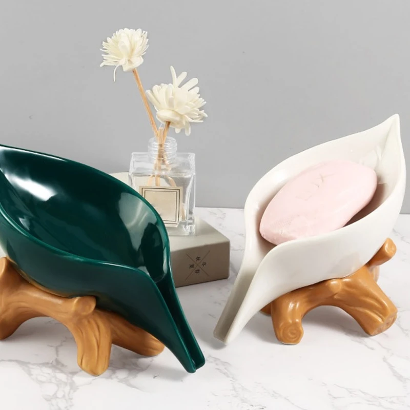 

Leaf Shape Bar Soap Dish for Shower Bathroom Soap Holder Ceramic Multifunctional Soap Holder for Bathroom Decoration