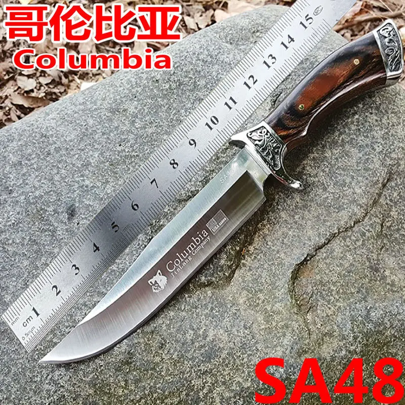 Швейцарский маленький прямой нож Колумбия SA48 со стальной головкой для кемпинга
