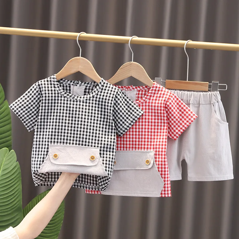 Summer Kids Girls Lattice Clothes Children Boys Fashion T Shirt Shorts 2Pcs/sets Toddler Cotton Sportswear Baby Infant Clothing