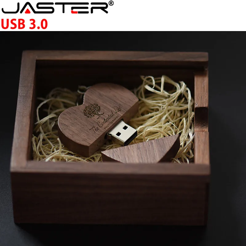 JASTER USB 3.0 wooden Heart-shaped usb+box pendrive 4GB 8GB 16GB 32GB 64GB 128GB usb flash drive External storage memory stick