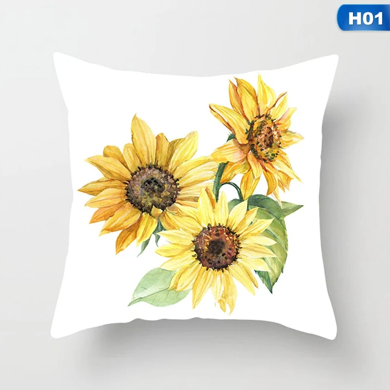 

45 x 45cm Square Sunflower Decorative Pillowcase Chrysanthemum Printing Throw Pillow Case Sofa Cushion Cover for Home Bed Car