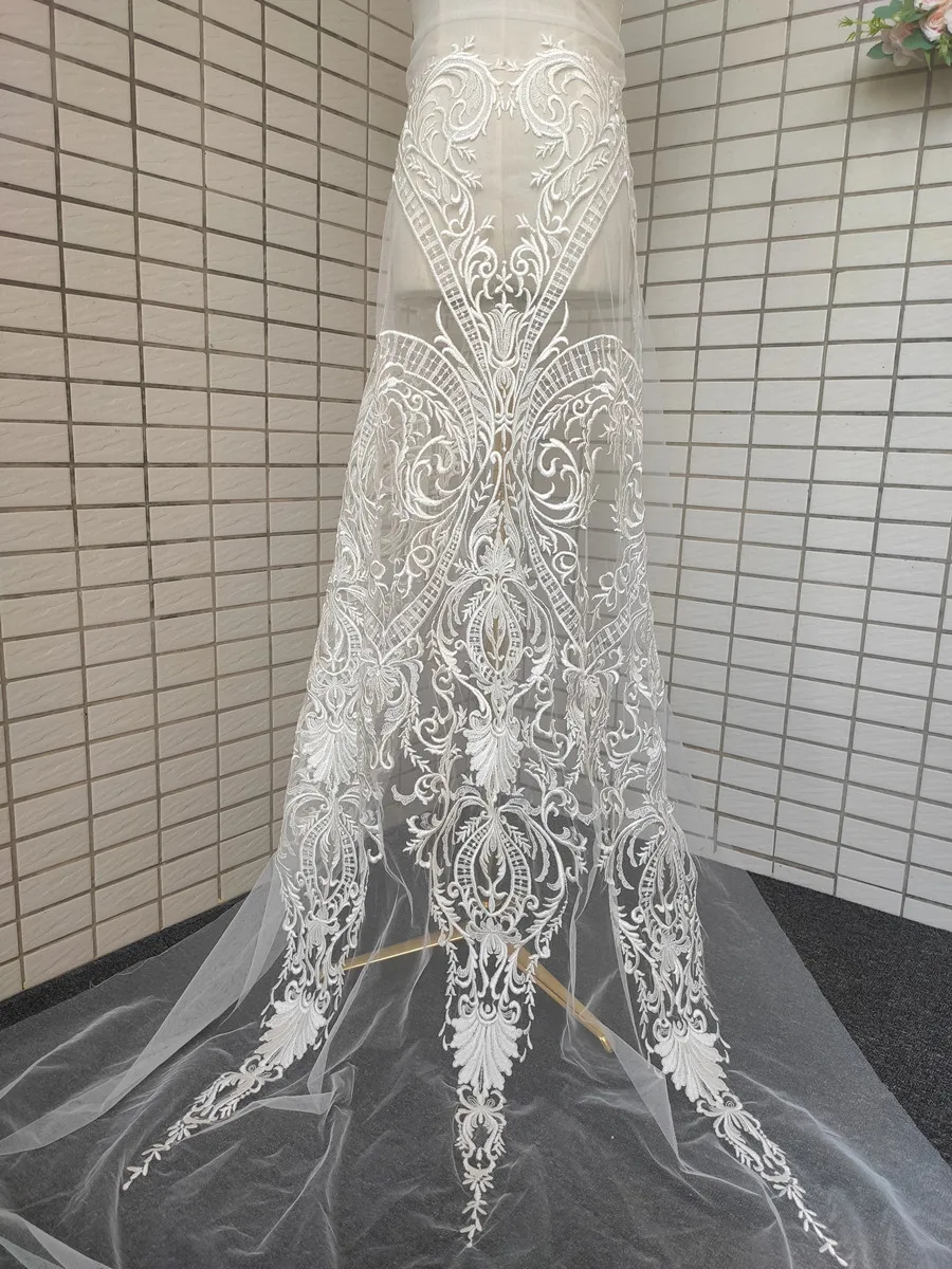 

Свадебное платье из кружевной ткани, роскошное вечернее платье цвета слоновой кости с блестками, продажа на 1 ярд, Свадебное кружево