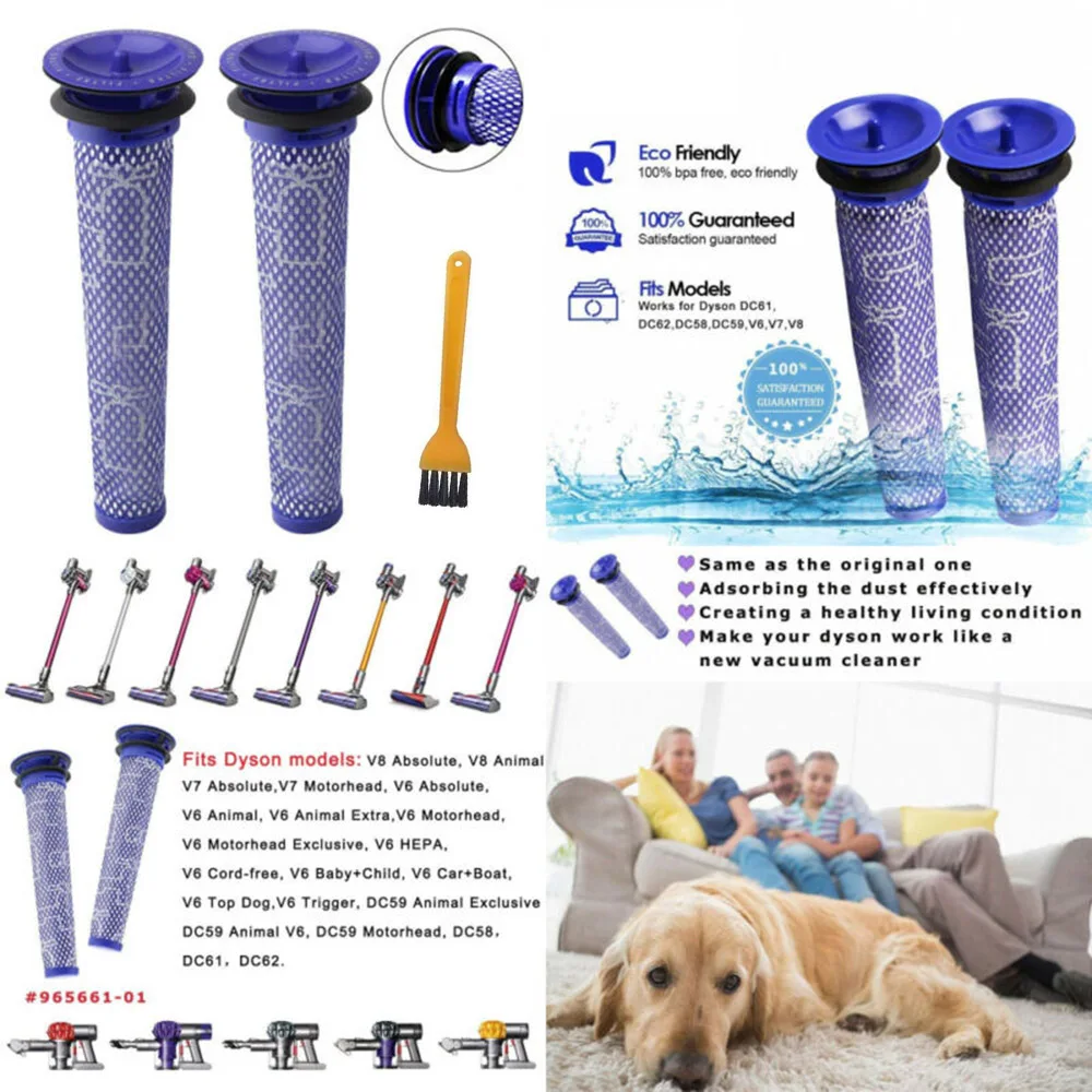 

2pcs Filters+1pc Brush Replacement Dyson DC58 DC59 DC61 DC62 V6 V7 V8 Animal Cordless Filters 965661-01 Part