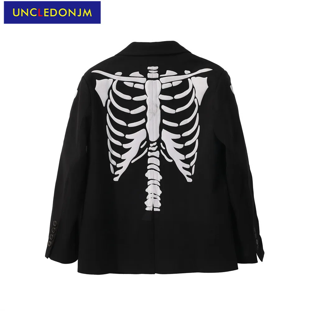 

UNCLEDONJM Skeleton Printed mens Blazer High Street Fashion Oversized winter Jacket Casual Harajuku Suit men