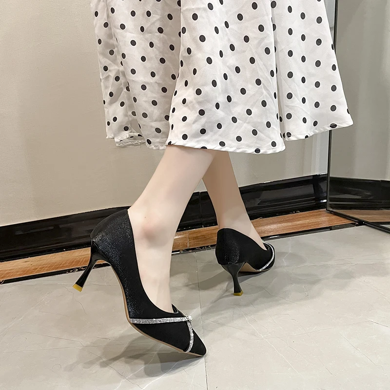 

Casual Heels Shallow Mouth Lace-Up Women's High-Heeled Shoes 2021 Brief Pumps Sandals Ladies Pointed Wedge Slip On Comfortable G