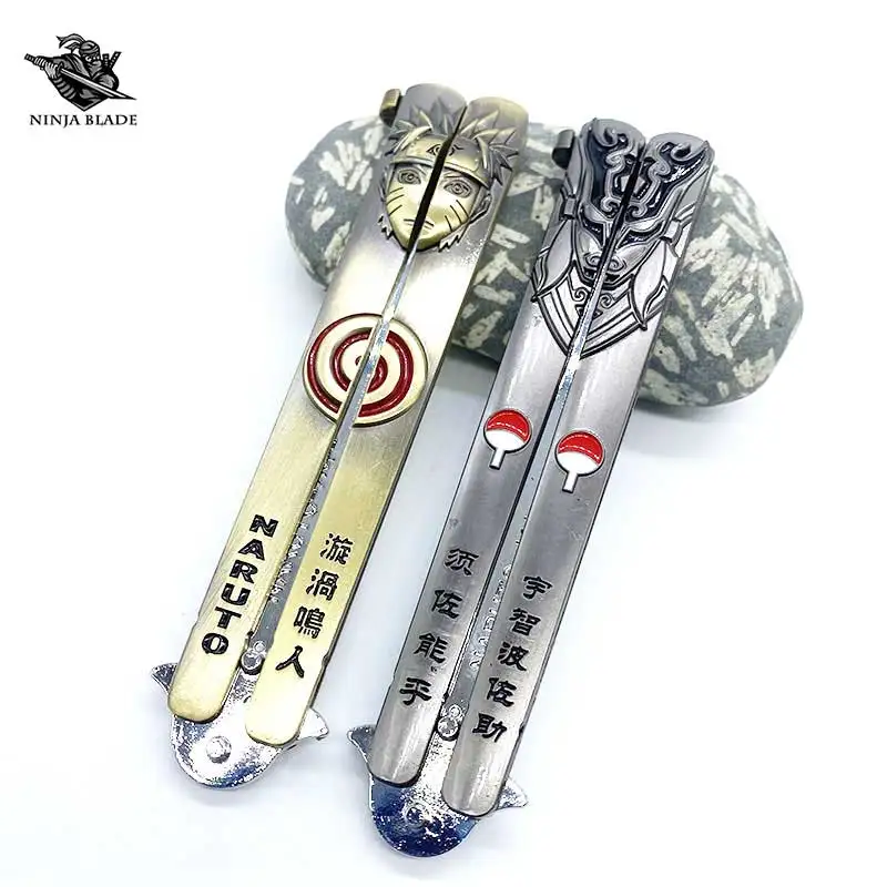Uzumaki Narutoo Balisong модель Uchiha Sasuke Susanoo тупой нож-бабочка металлический тренажер для