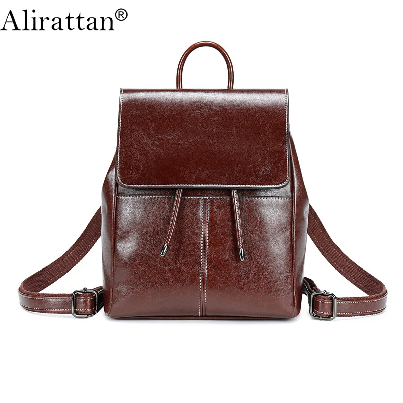 

Alirattan CowhideTravel Backpack Genuine Leather School Bag Fashion Design Europe and America Large Capacity Casual Bag S13