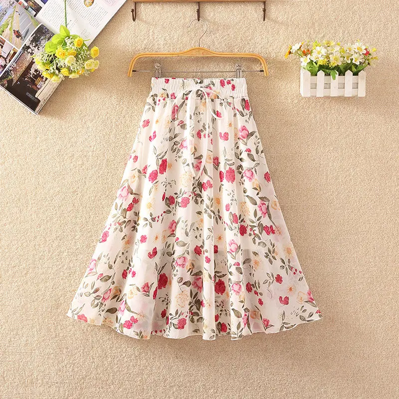 

Floral Skirt Female High Waist Mid-length 2022 Summer New Style Was Thin Wild Printed Chiffon Skirt Summer