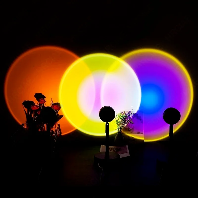 

Usb Charging Sunset Projector Lamp Rainbow Atmosphere Led Night Light for Home Rotatable Neon Bedside Lamps for Wall Bedroom