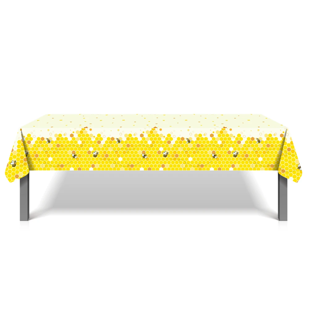 

130*220cm PE Yellow Honey Bee Theme Disposable Party Tablecloths Baby Shower Happy Birthday Party Decorations Tablecover