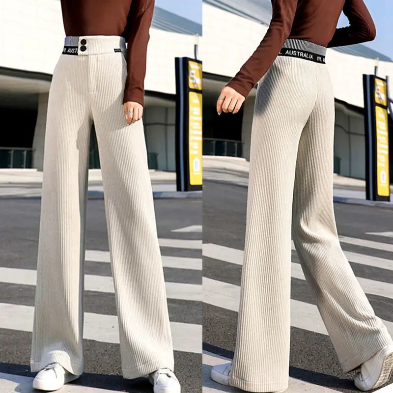

2021 New Autumn and Winter Thick Chenille Corduroy Straight Loose Wide-leg Pants Fashionable High-waist Ladies Trousers H21