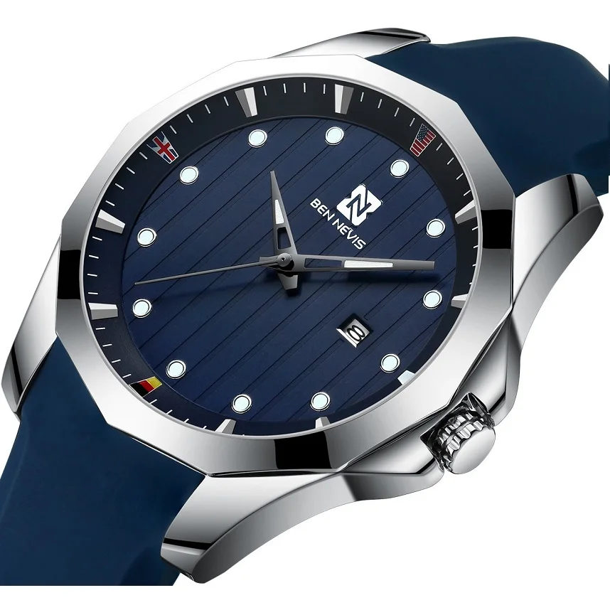 

Мужские часы BEN evis BN3012G, часы с силиконовым ремешком для мужчин, светящиеся неопределенные наручные часы с датой, Подарочная коробка, Новинка