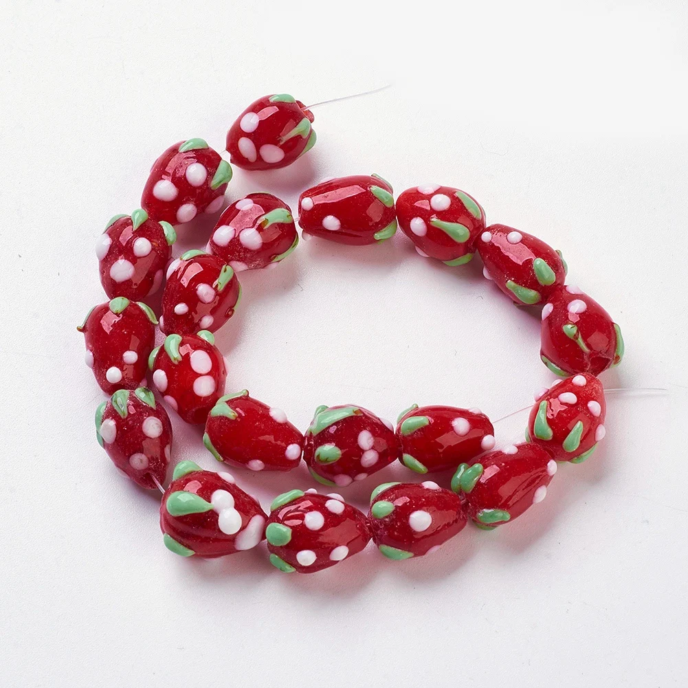 

100pcs Handmade Lampwork 3D Red Strawberry Beads For Necklaces Bracelets DIY Jewelry Making 10~13x8~10mm, Hole: 2mm