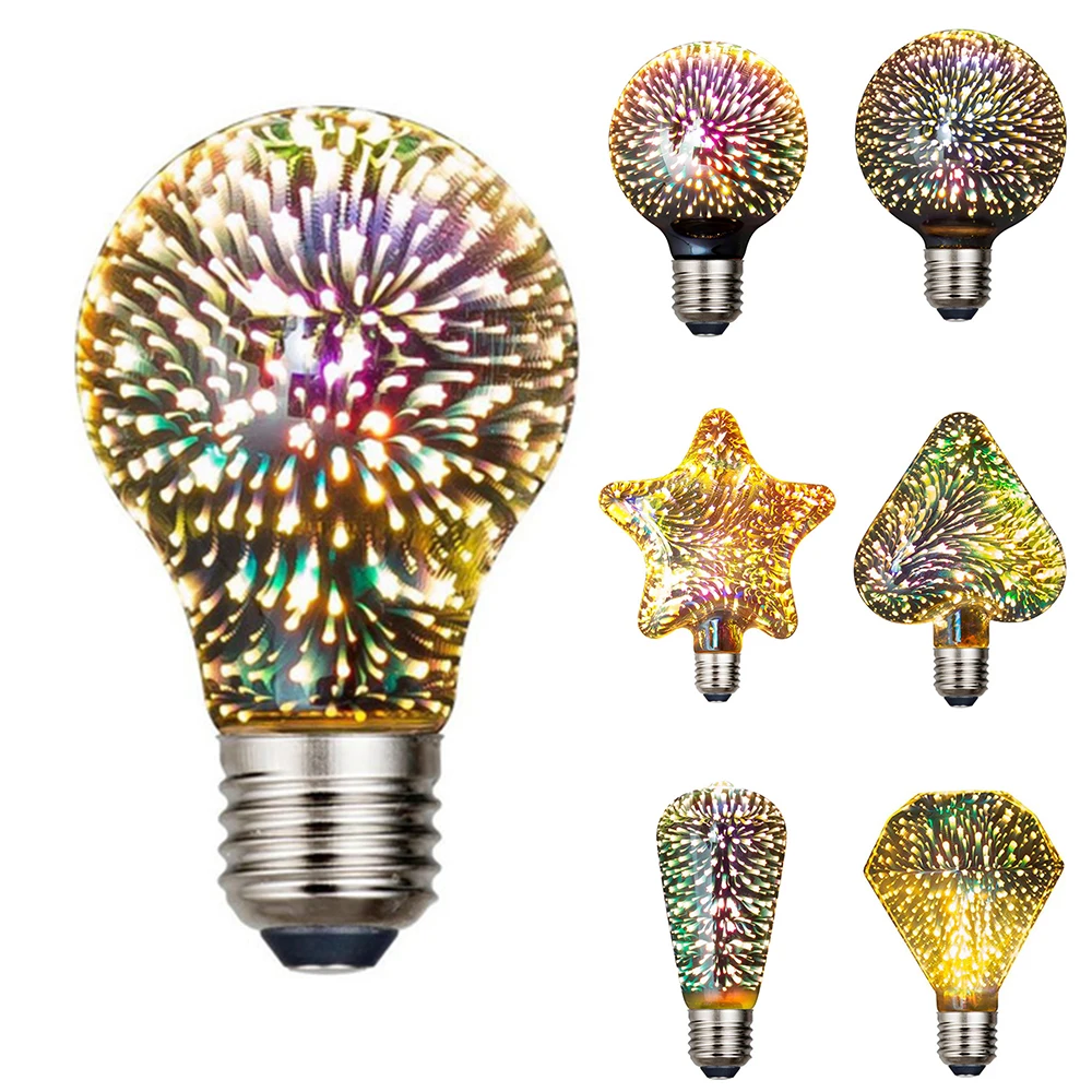 3D Красочный Светодиодный лампочки фейерверки Эдисон лампы для праздника