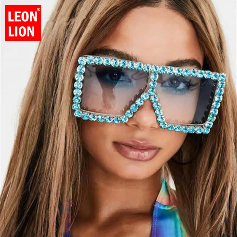 

RBROVO Diamond Oversized Sunglasses Women Luxury Brand Eyeglasses Women/Men Square Goggles Women Retro Oculos De Sol Feminino