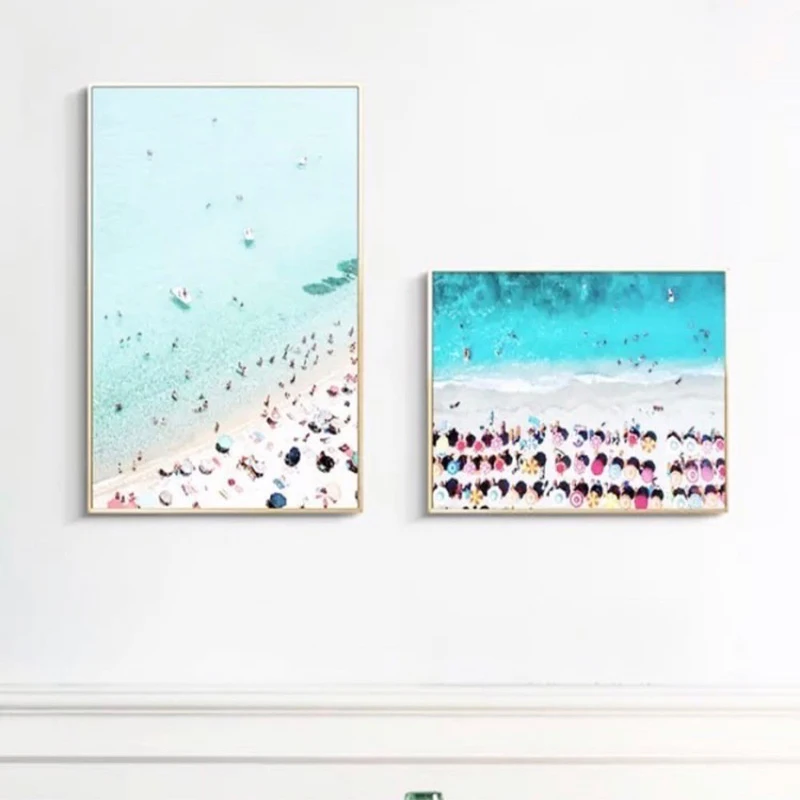 

Nordic Modern Summer Seaside Sea Picture Home Wall Art Decoration Blue Canvas Painting Poster and Print for Living Room Bedroom