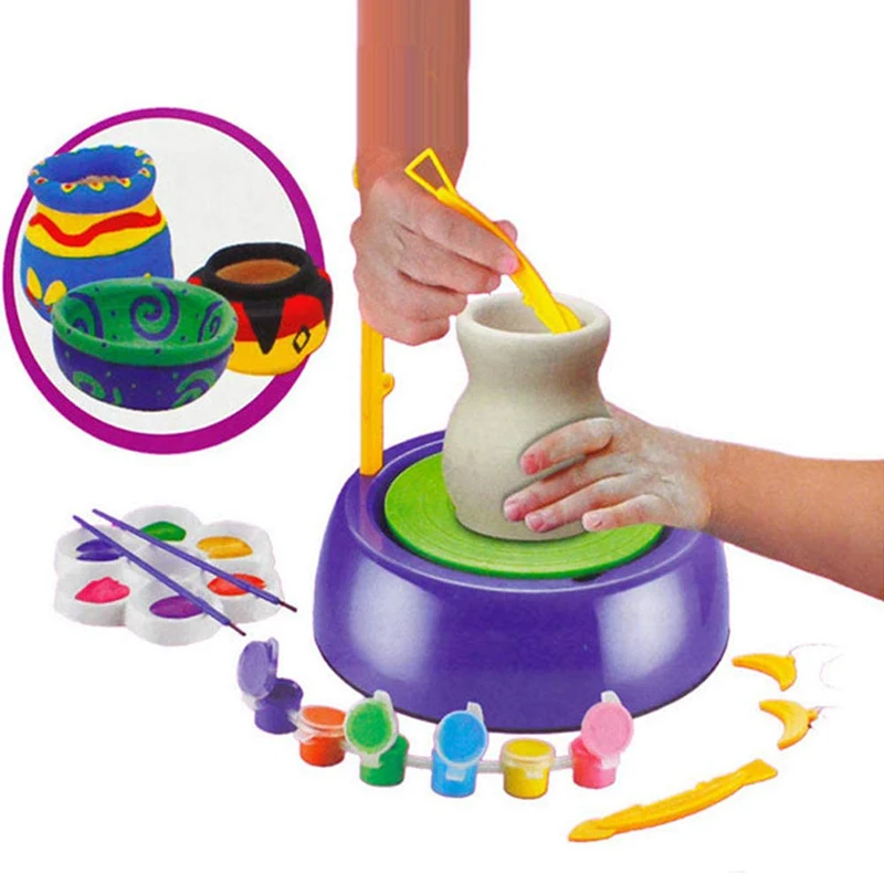 

DIY Handmade Ceramic Pottery Machine Kids Craft Toys Mini Pottery Wheels Arts Crafts Early Education Child Toy