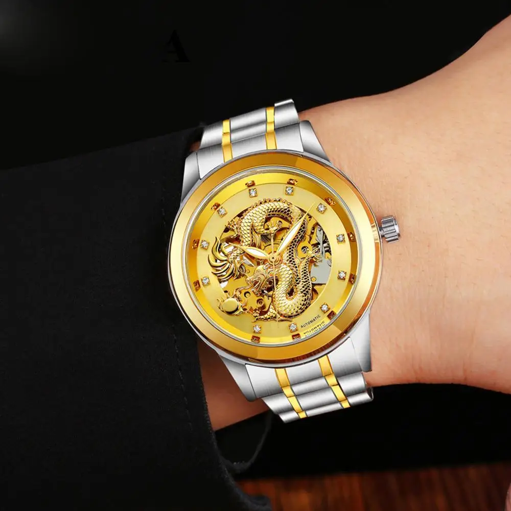 

Gold Mechanical Wristwatch for Men Skeleton Tourbillon Automatic Watch Steel Waterproof Business Male Clock Hodinky Reloj Hombre