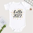 Боди для новорожденных из хлопка с коротким рукавом и надписью Hello 2022